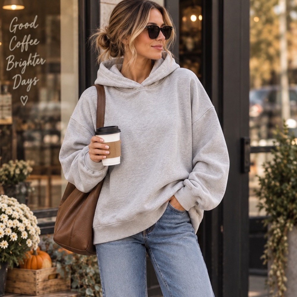 Lazy Sunday Oversized Hoodie Gray Minimalist Clean Girl Loungewear Sz L